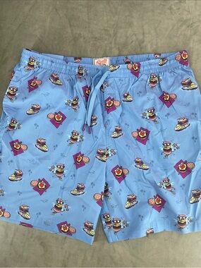 NWT RSVLTS 3X Light Blue Swim Trunks cheeseburger paradise hamburger